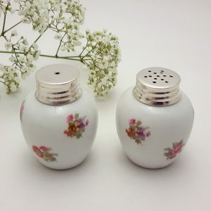 Peper en zout set keramiek met zilveren dop
